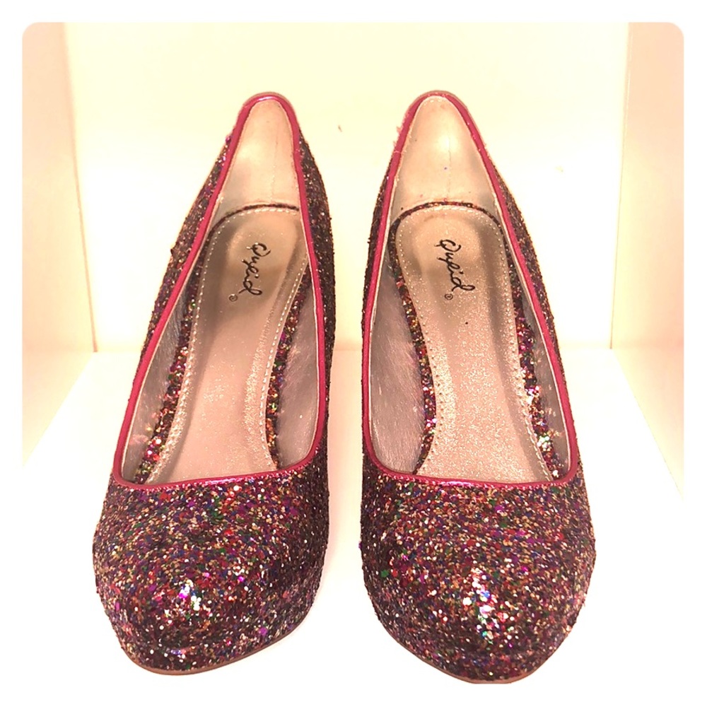 New Glitter/Sparkles Fushia-Multicolor Heels